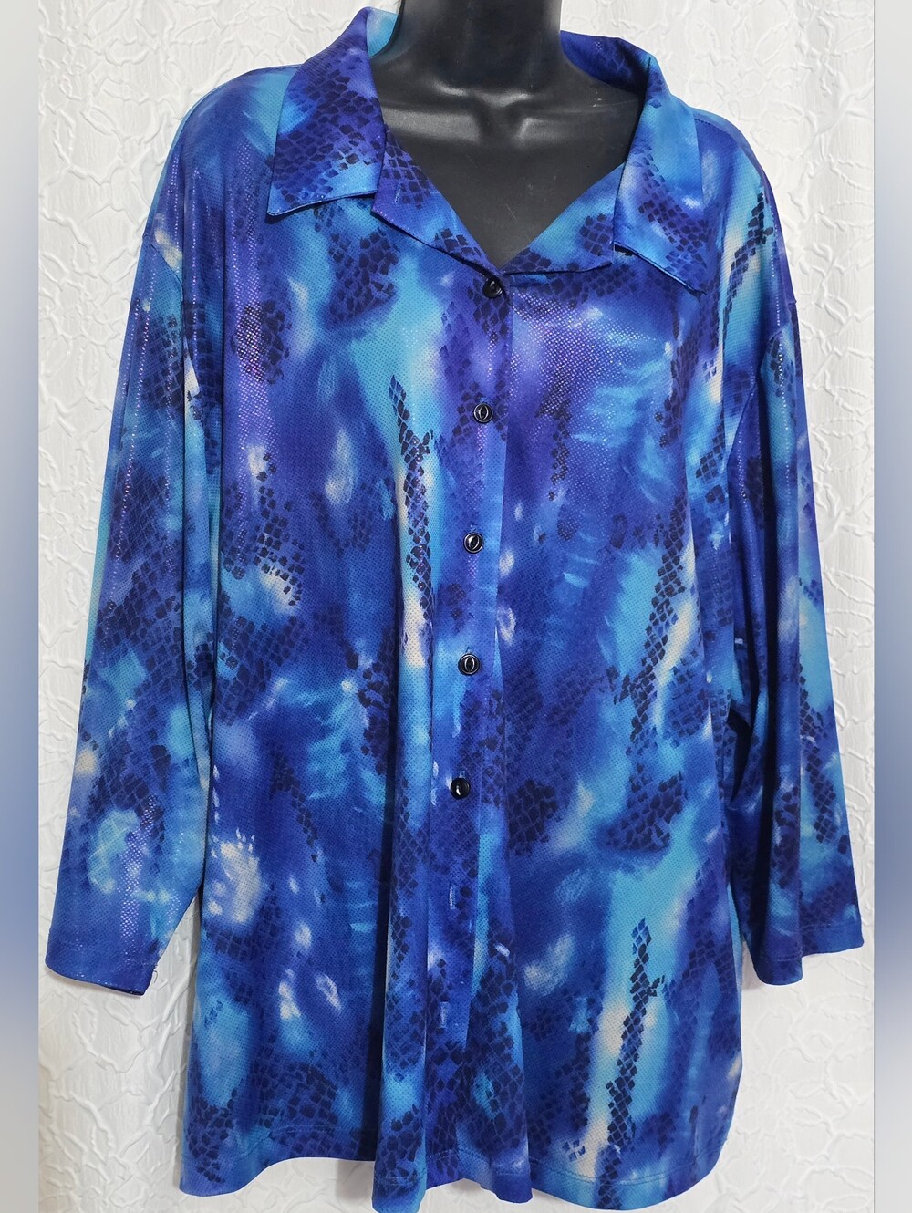 Blue Snakeskin Look Multicolor Blouse Size 2XL